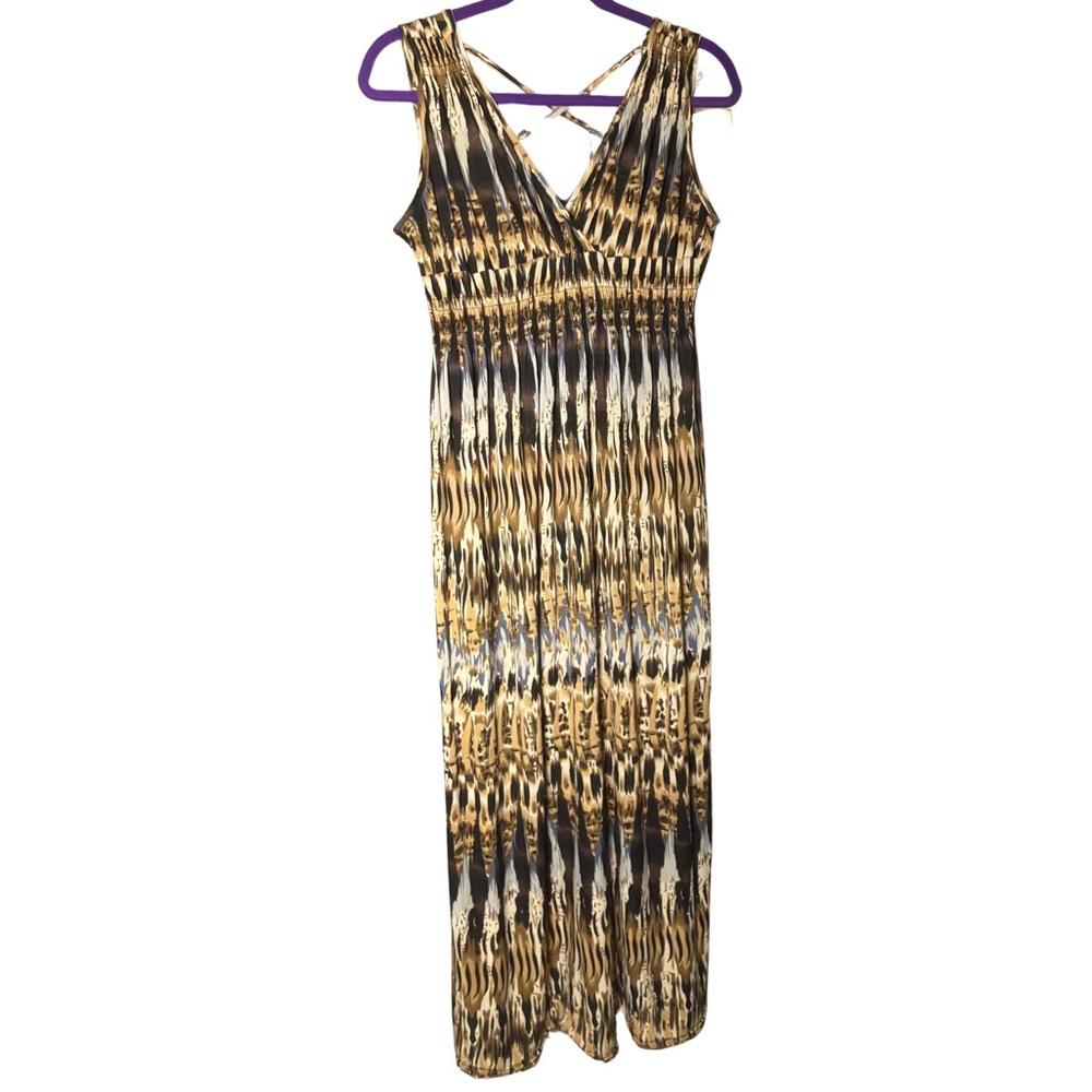 Elegant Tan and Black Maxi Dress (0351)